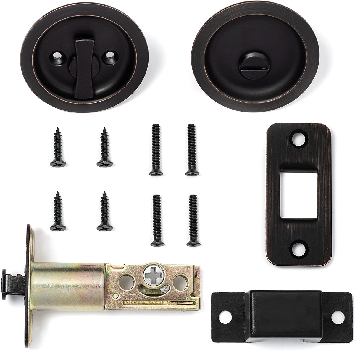 Round Hall/Closet Privacy Pocket Door Latch, Oil Rubbed Bronze