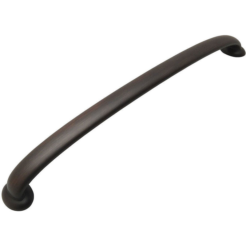 Low arched cabinet drawer pull in oil rubbed bronze finish with twelve inch hole spacing