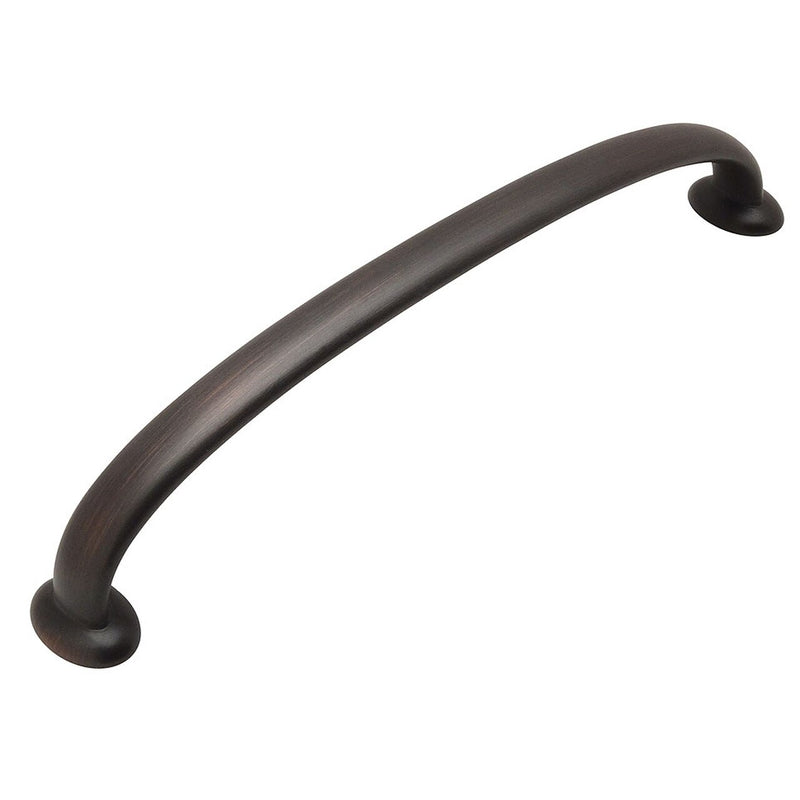 Six and five sixteenths inch hole spacing cabinet drawer pull in oil rubbed bronze finish with low arch style