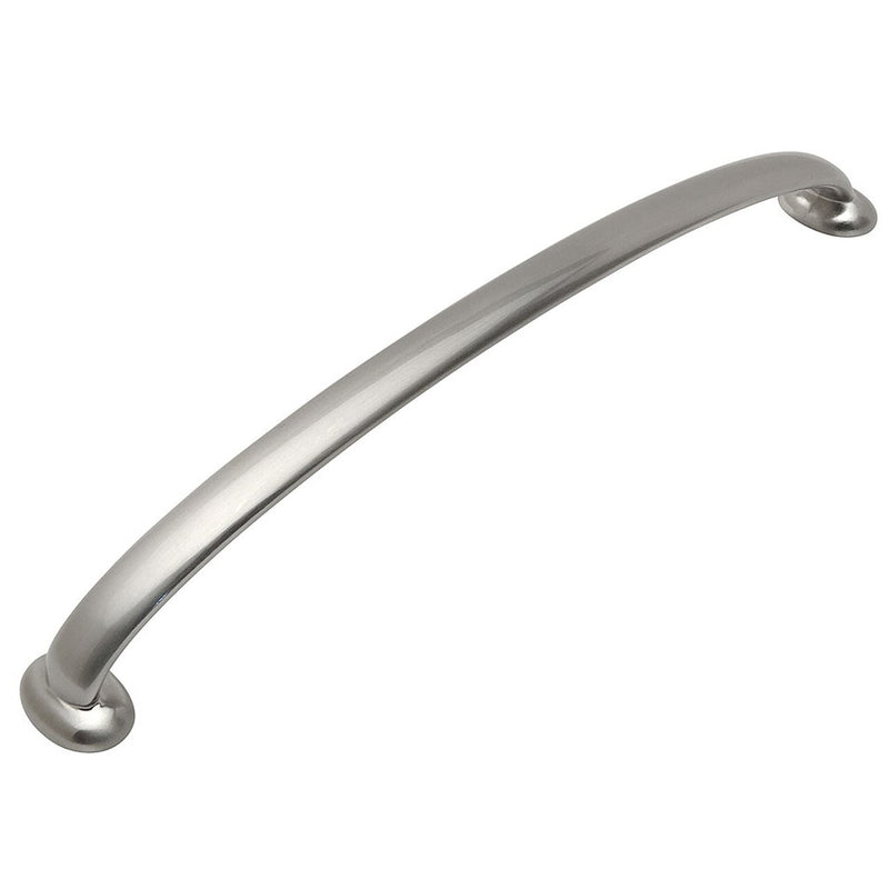 Seven and a half inch hole spacing cabinet drawer pull in satin nickel finish with low arch style