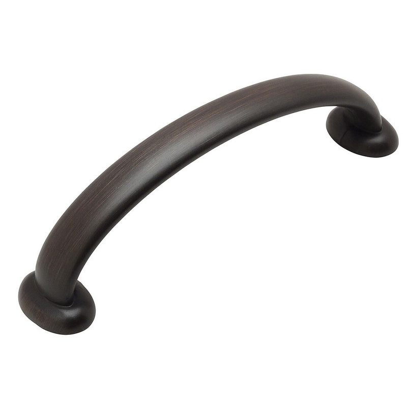 Low arch cabinet pull in oil rubbed bronze finish with three and three quarters inch hole spacing