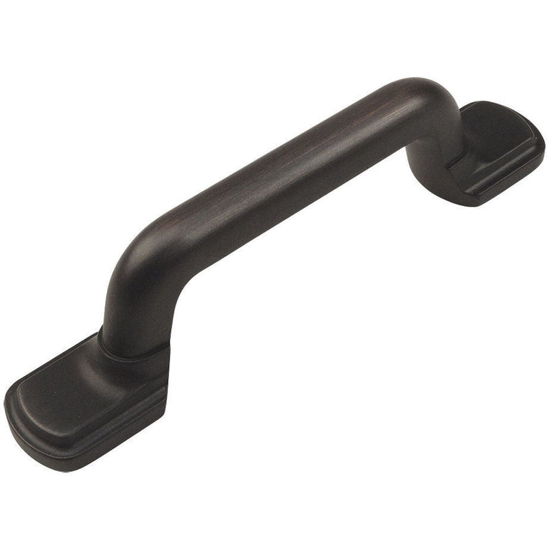 Cabinet drawer pull in oil rubbed bronze finish with three inch hole spacing