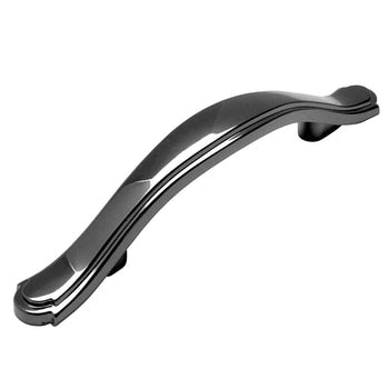 Three inch hole spacing cabinet pull in black nickel finish with engraving on edge
