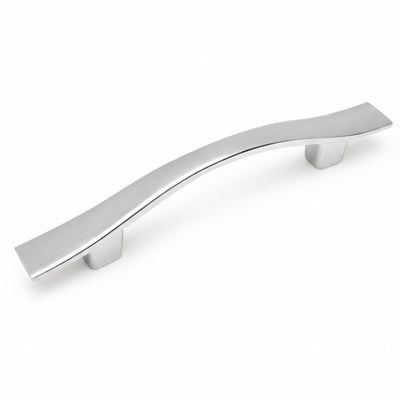 Wavy cabinet pull in polished chrome finish with three inch hole spacing