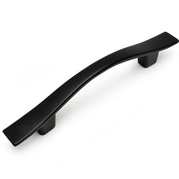 Three inch hole spacing cabinet drawer pull in flat black finish with wavy design