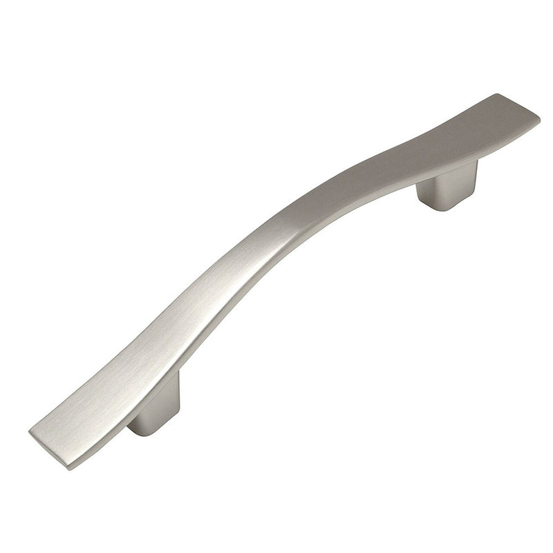 Three inch hole spacing cabinet drawer pull with wavy design in satin nickel finish