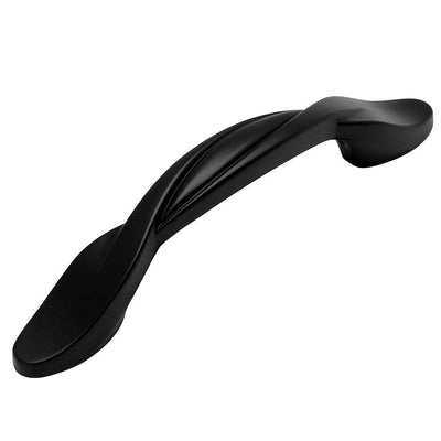 Twist flat black cabinet pull with 3" pulls made by Cosmas 9009FB