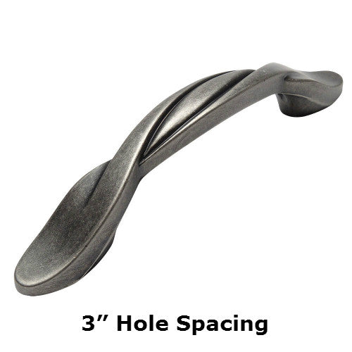 Cosmas 9009WN Weathered Nickel Twist Cabinet Pull - Cosmas 3&quot; hole spacing for drawers and doors. 