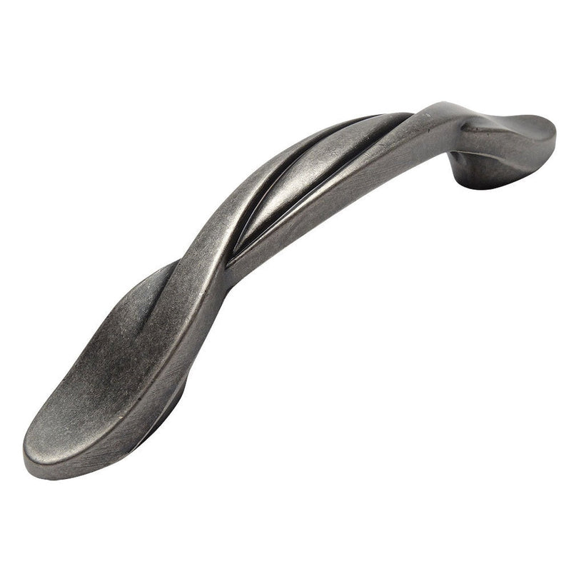 Twist weathered nickel cabinet pull with three inch hole spacing