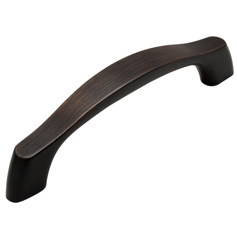 Oil rubbed bronze cabinet drawer pull with three and three quarters inch hole spacing
