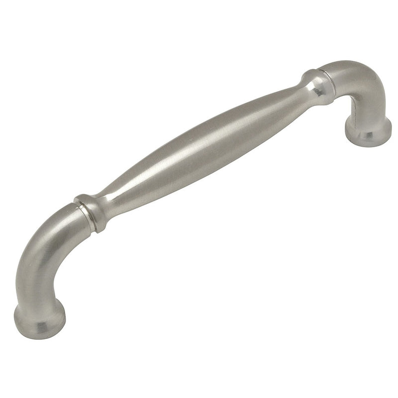 Satin nickel cabinet pull with classic style and three and three inch hole spacing