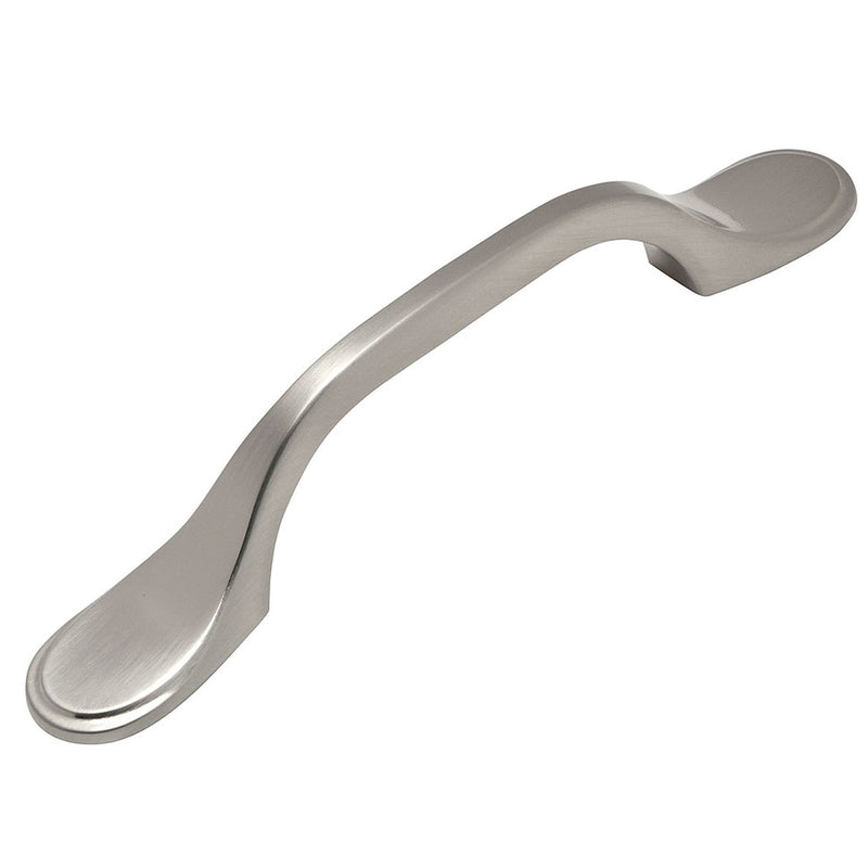 Three inch hole spacing cabinet drawer pull in satin nickel finish with flare ends style