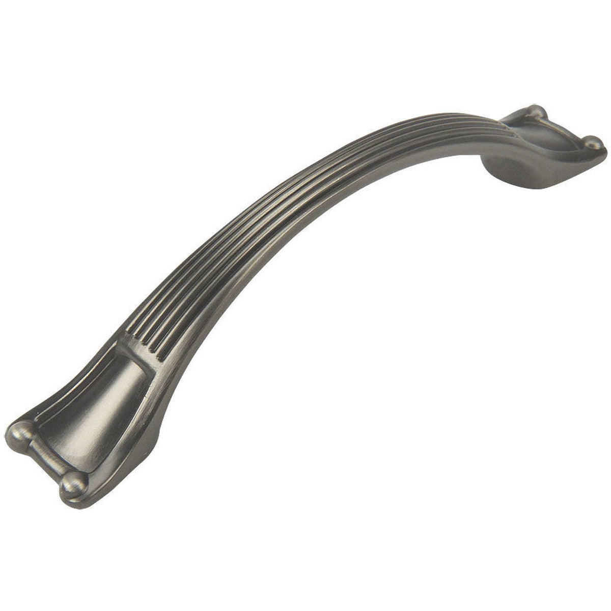 Simple roman style cabinet pull in antique silver finish with three and three quarters inch hole spacing