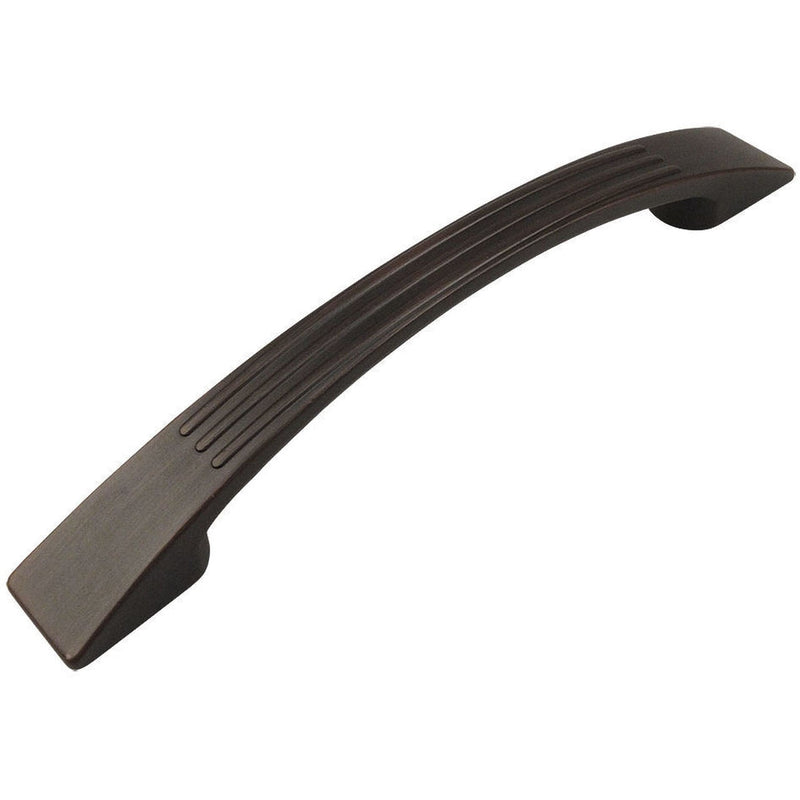 Oil rubbed bronze handle pull with five inch hole spacing and lines texture
