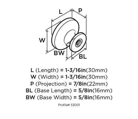 Diagram of dimensions of rope drawer pull in oil rubbed bronze finish with one and three sixteenths inch diameter