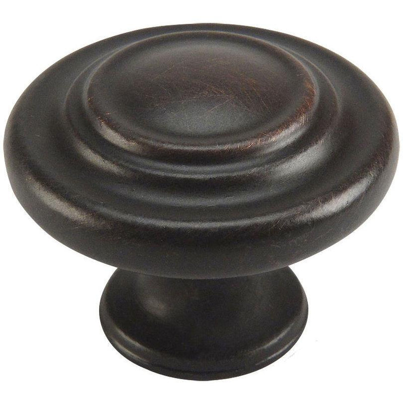 Round oil rubbed bronze drawer knob with two rings design