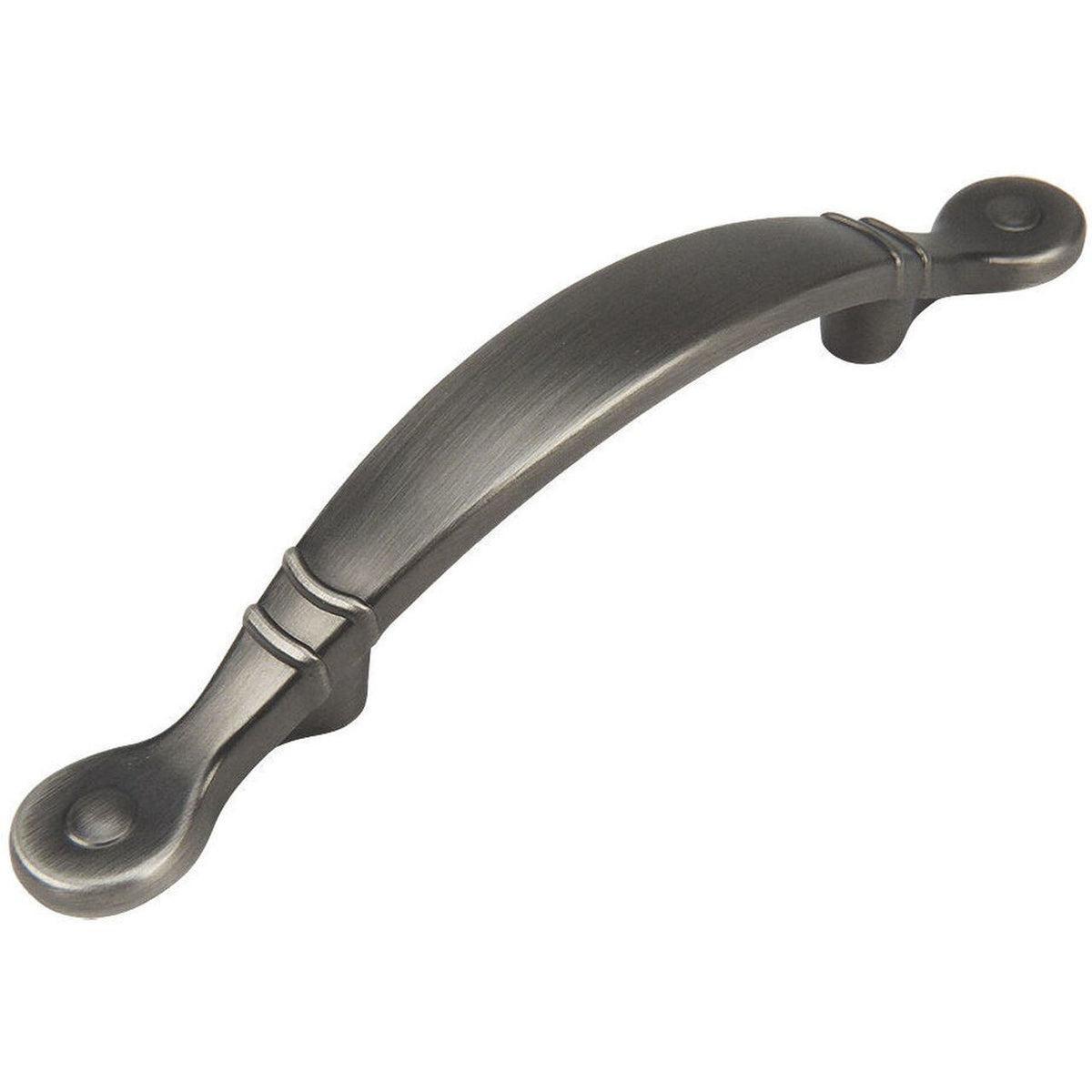 Three inch hole spacing cabinet drawer pull in antique silver finish with arch design