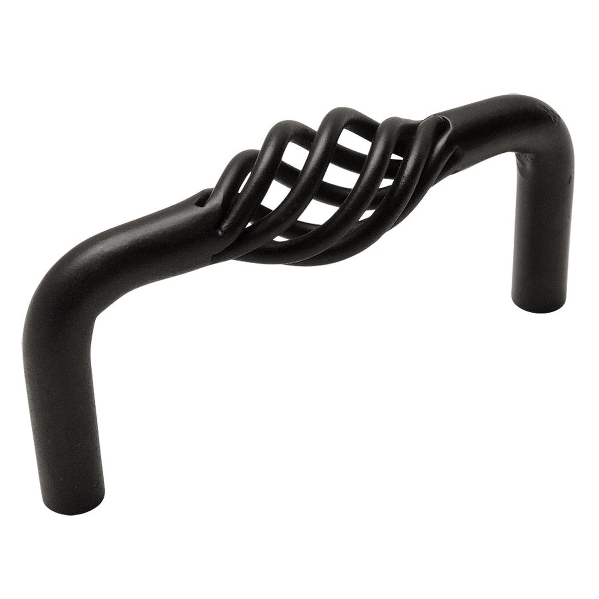 Birdcage flat black cabinet drawer pull with three inch hole spacing