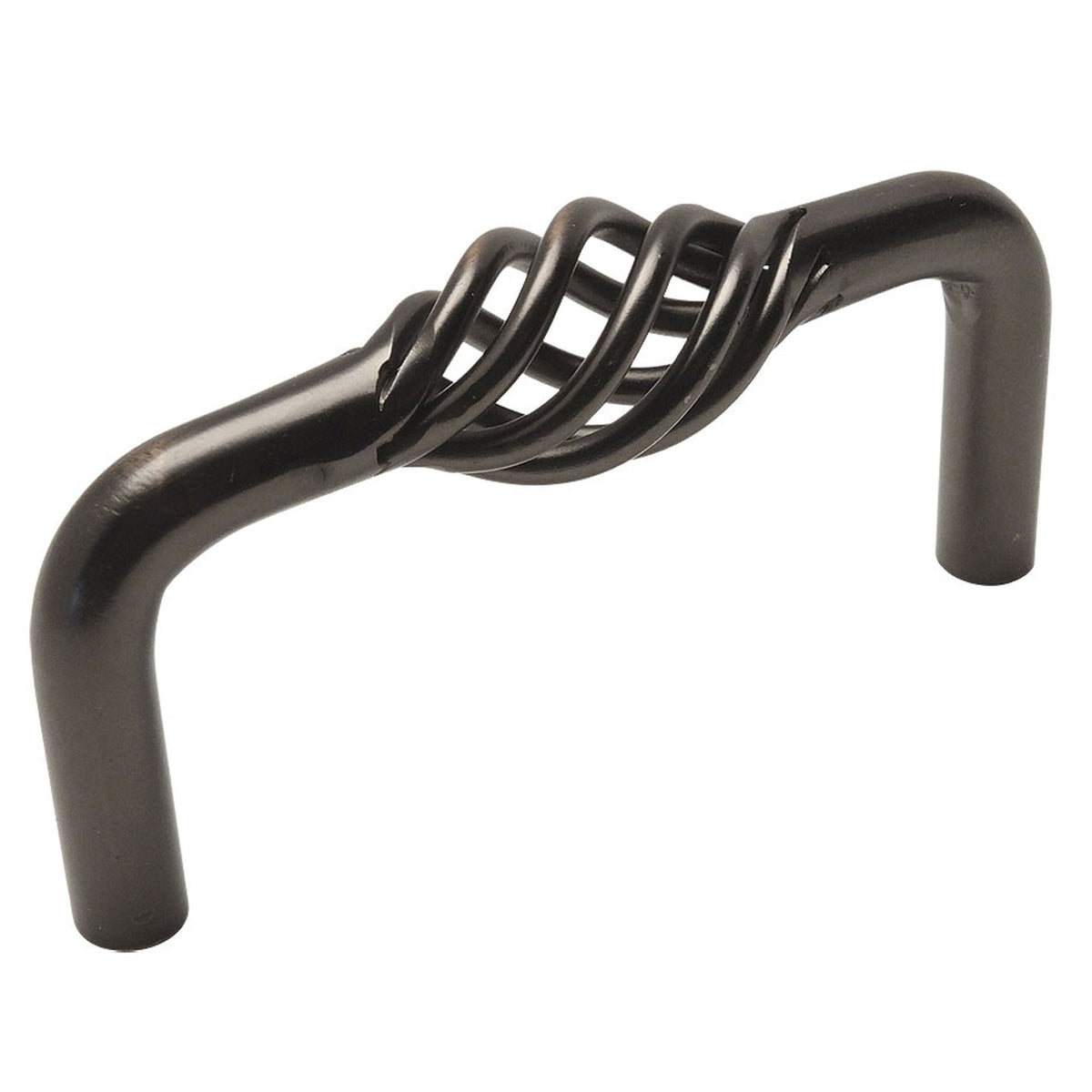 Oil rubbed bronze cabinet pull with birdcage design and three inch hole spacing