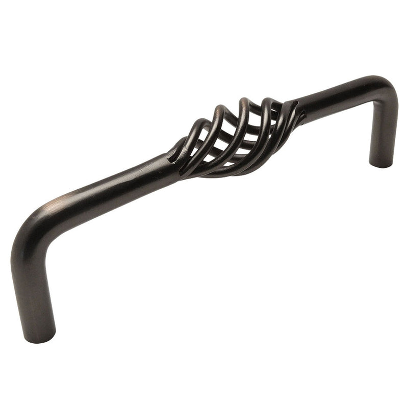 Five inch hole spacing cabinet drawer pull with birdcage in oil rubbed bronze finish
