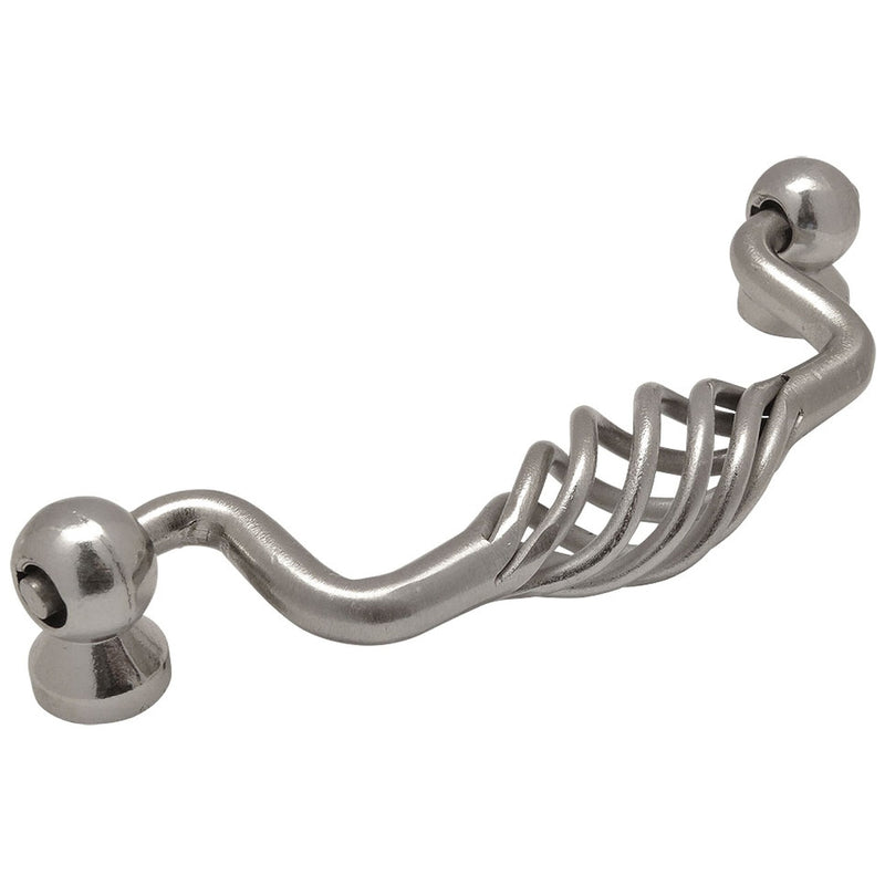 Classic satin nickel cabinet drawer pull with birdcage design
