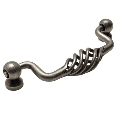 Three and three quarters inch hole spacing cabinet drawer pull with birdcage style