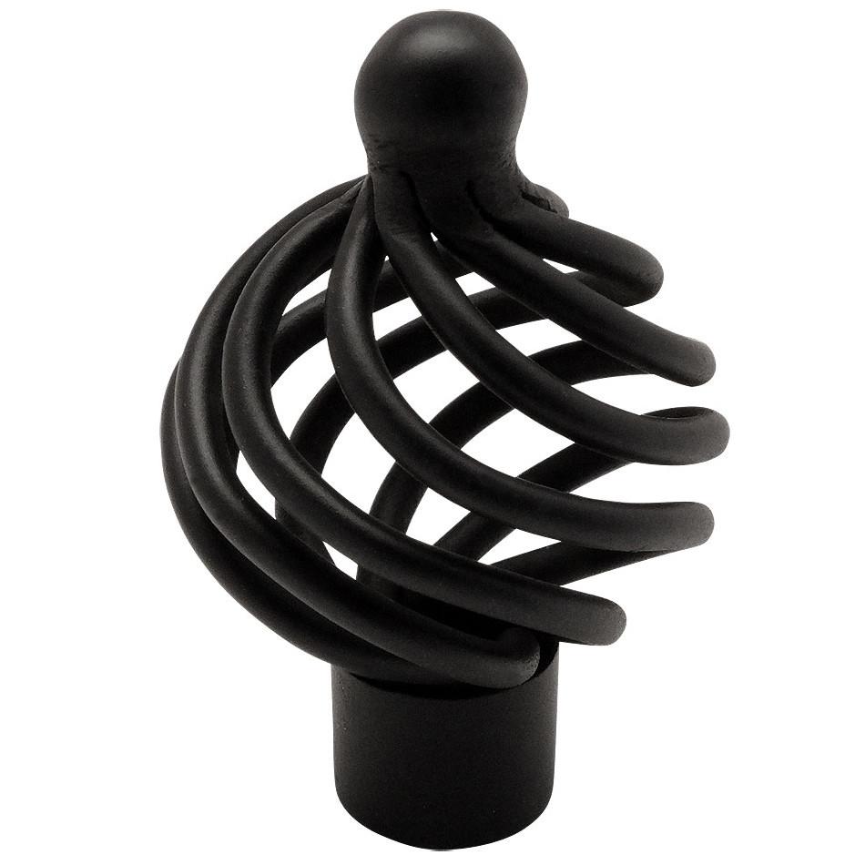 Birdcage knob in flat black finish with one and a quarter inch diameter