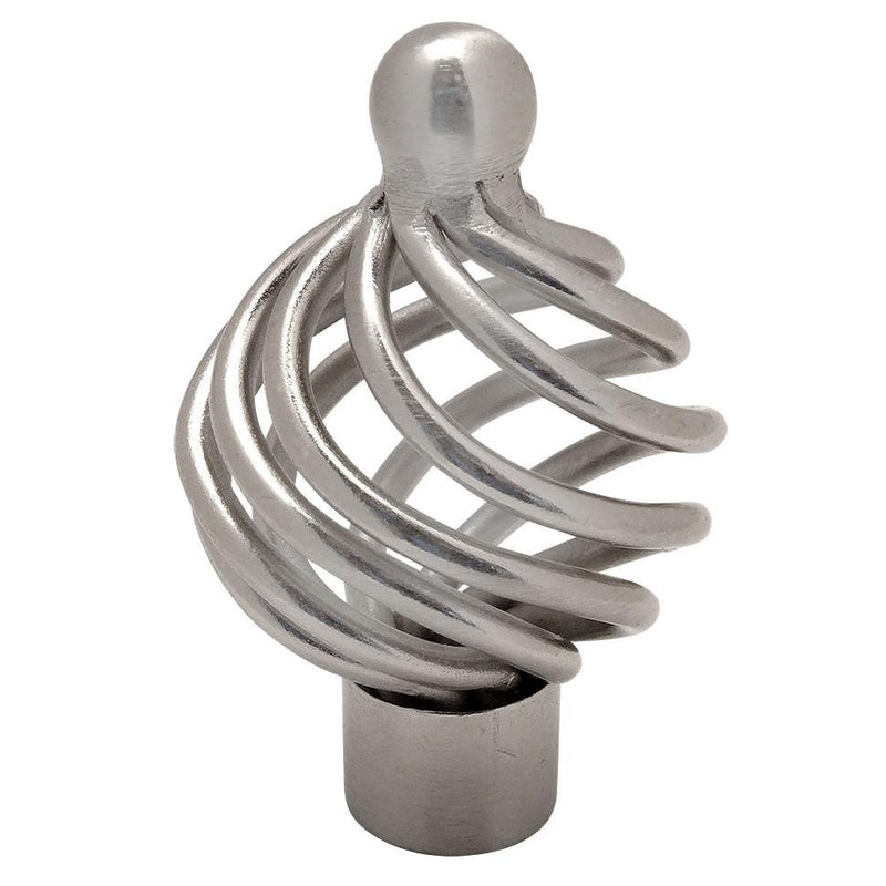 Round birdcage cabinet drawer knob in satin nickel finish with one and a quarter inch diameter