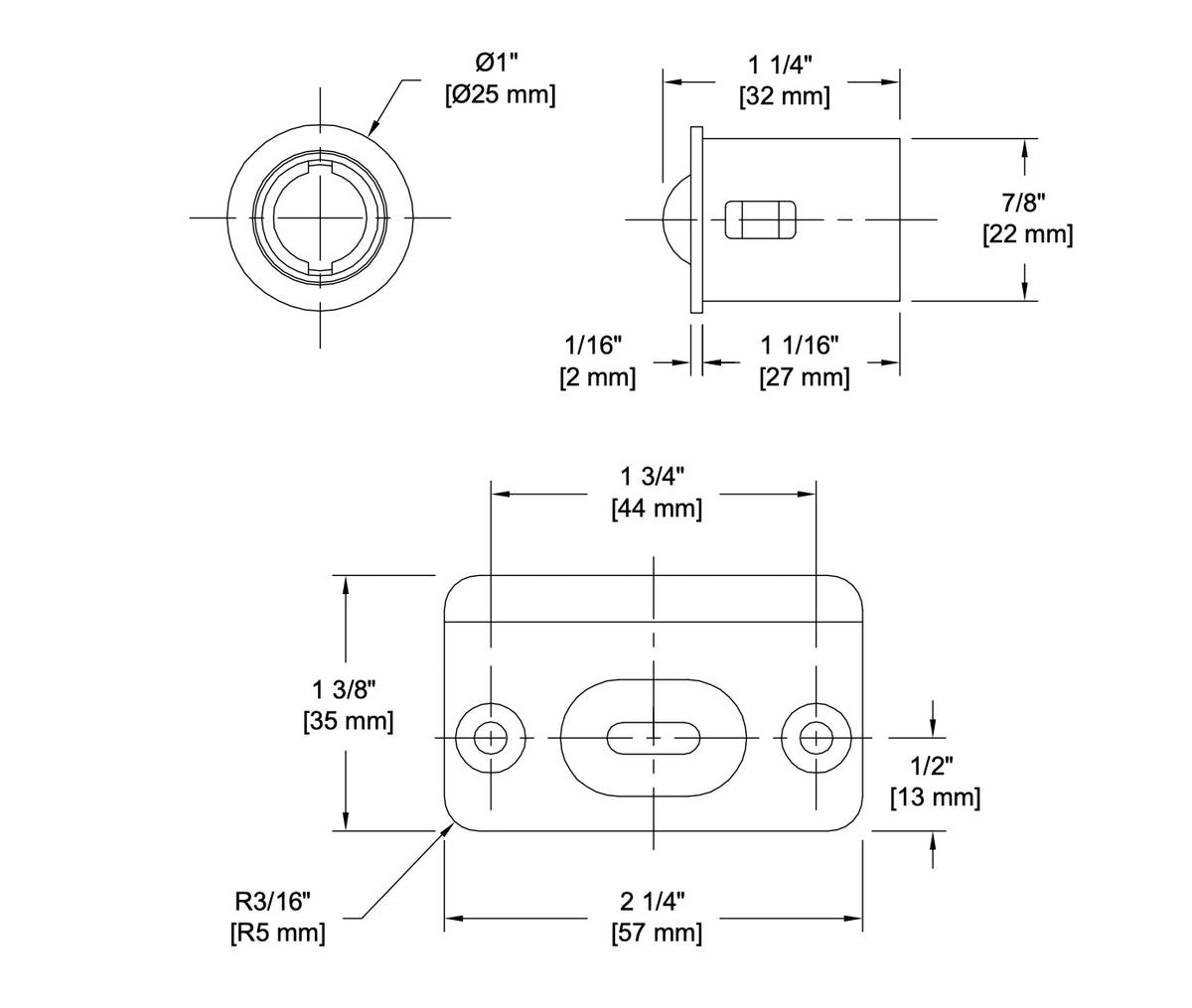Ball Catch Drive In Strike Plate Radius White 2 1/4&quot;