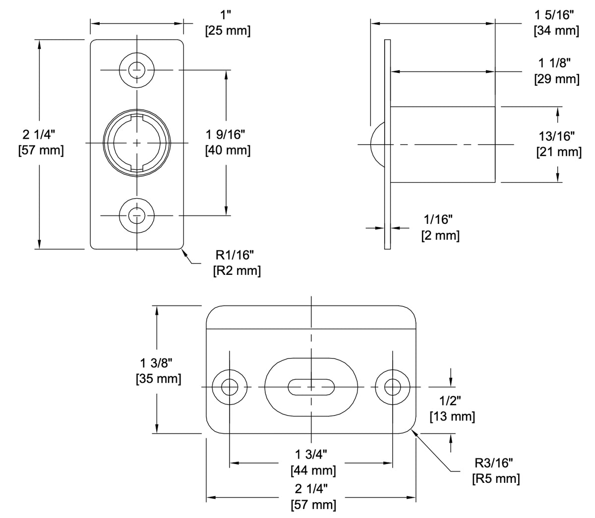 Ball Catch Mortise Strike Plate Radius Matte Black 2 1/4&quot;