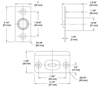 Ball Catch Mortise Strike Plate Radius Matte Black 2 1/4"
