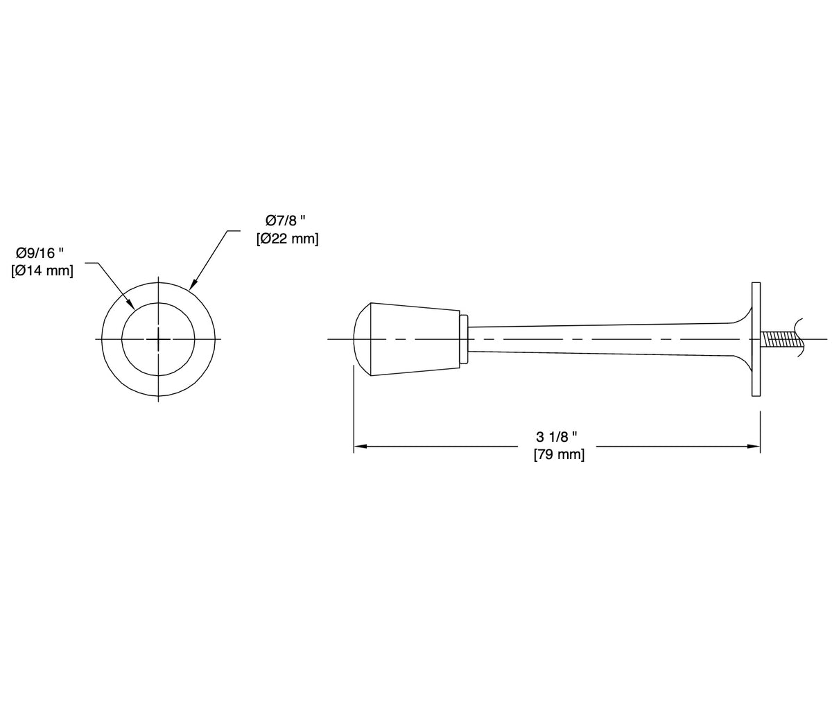 Oil Rubbed Bronze Solid Rigid Baseboard Door Stop with Dark Tip