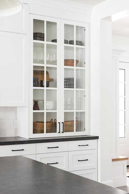 Plack square pulls on a white country hutch