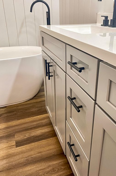 Cosmas 305-96FB Flat Black Euro Style Bar Pull on bathroom vanity