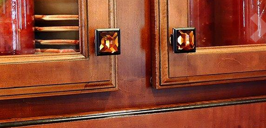 Cosmas 5883ORB-A Oil Rubbed Bronze &amp; Amber Glass Square Cabinet Knob