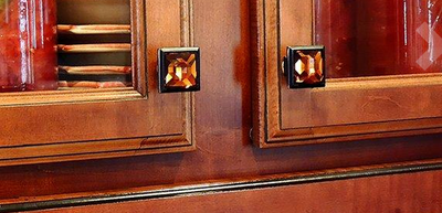 Cosmas 5883ORB-A Oil Rubbed Bronze &amp; Amber Glass Square Cabinet Knob