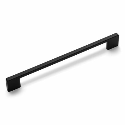 A flat black modern contemporary cabinet pull by Cosmas.