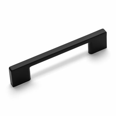 A flat black modern contemporary cabinet pull by Cosmas.