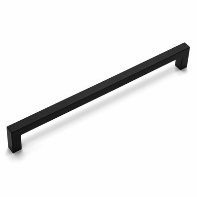 A flat black modern contemporary cabinet pull by Cosmas.