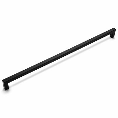 A flat black metal cabinet pull from Cosmas designed for use on cabinets or drawers.