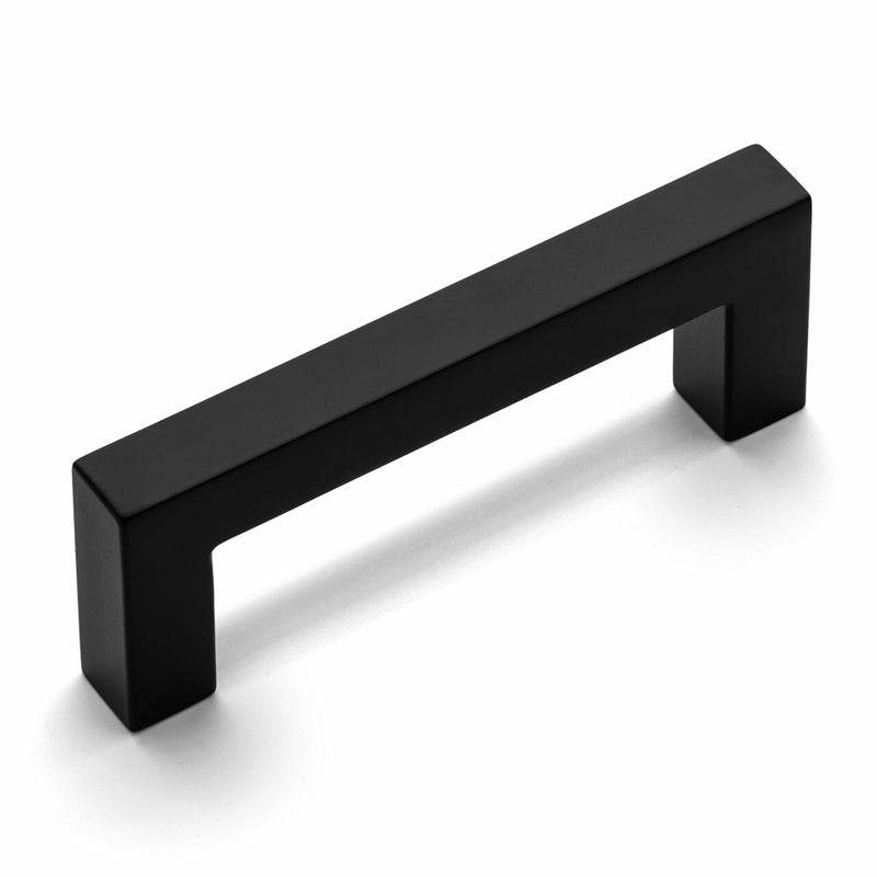 A flat black modern contemporary cabinet pull by Cosmas.