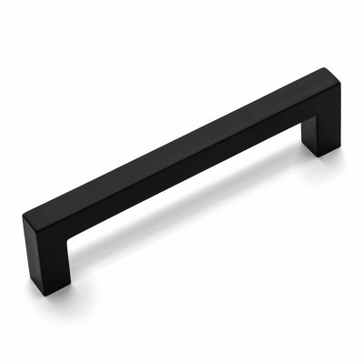 A flat black modern contemporary cabinet pull by Cosmas.
