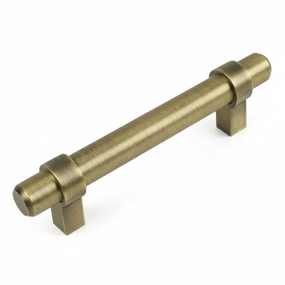 Brushed antique brass euro style bar pull with two and a half inch hole spacing