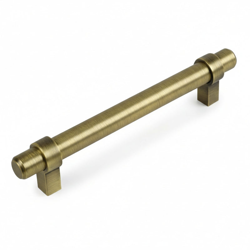 Brushed antique brass euro style bar pull Cosmas 161-4BAB with four inch hole spacing