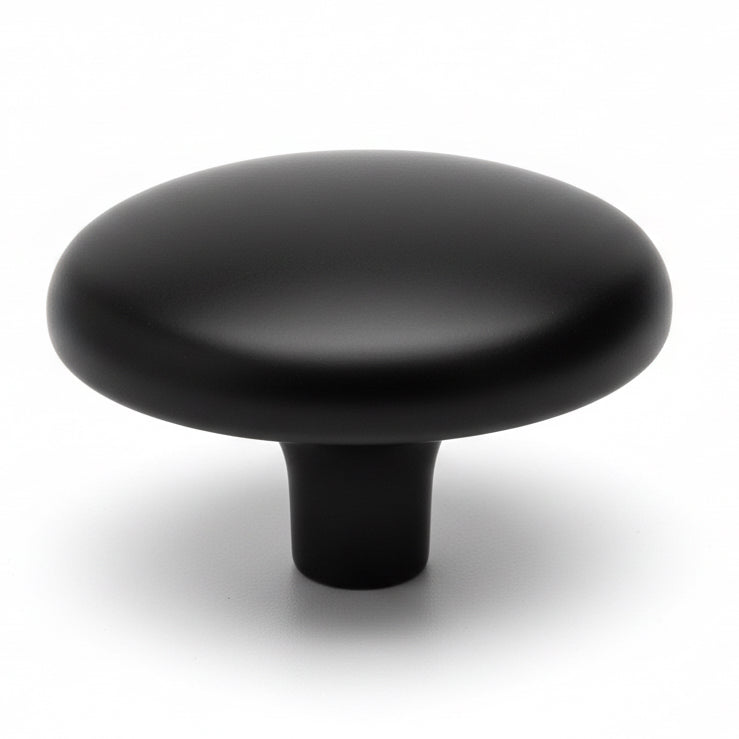 Mushroom shape cabinet drawer knob  in flat black finish with one and an eighth inch diameter