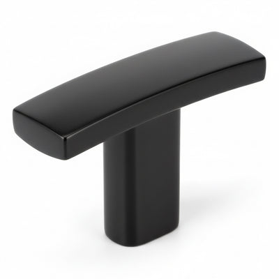 Flat black subtle arch drawer t knob with one and seven sixteenths inch length