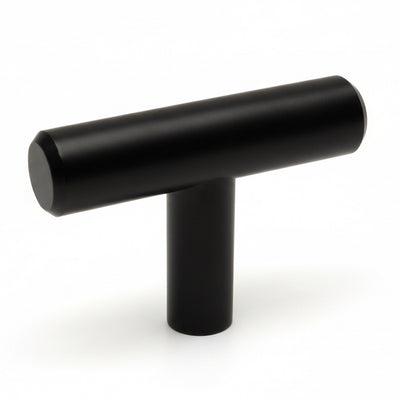 Drawer t knob in flat black finish with euro style and two inch length