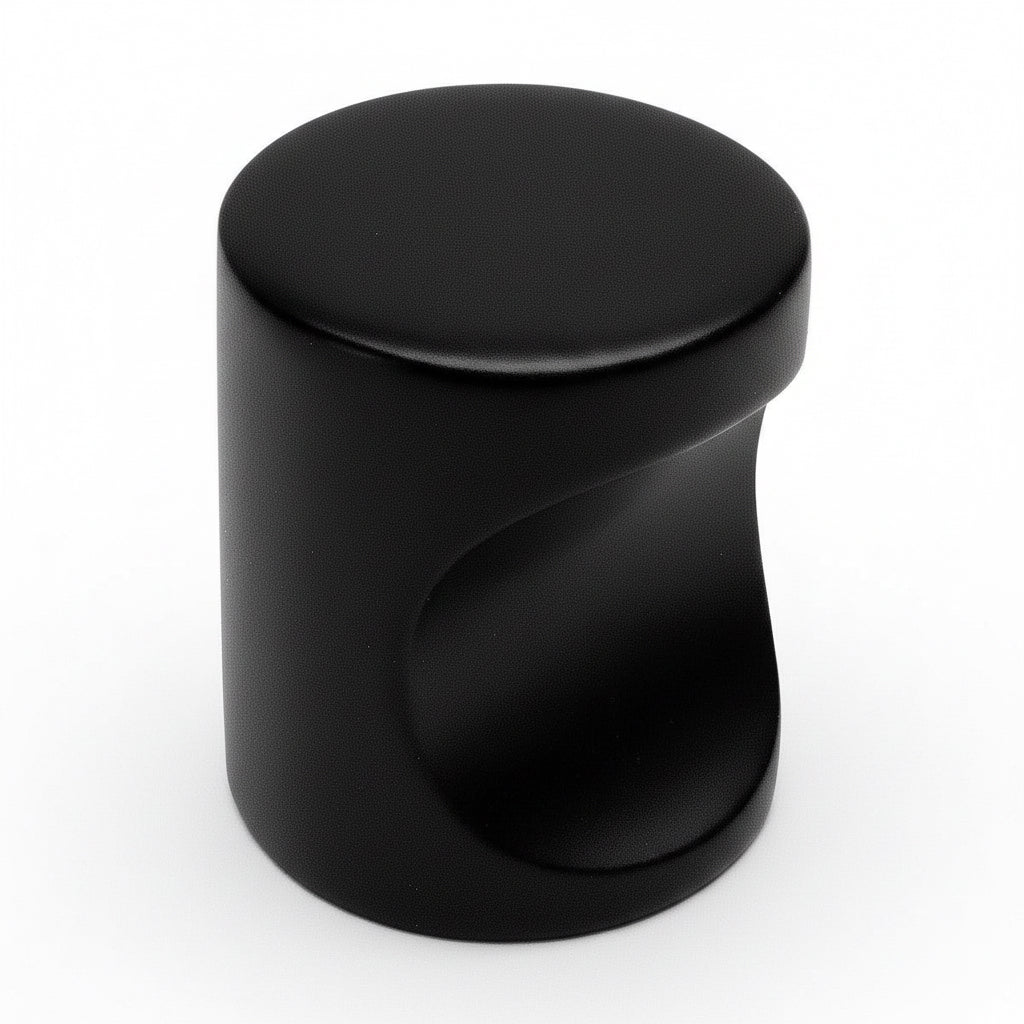 Flat black tube drawer knob with concave on one side