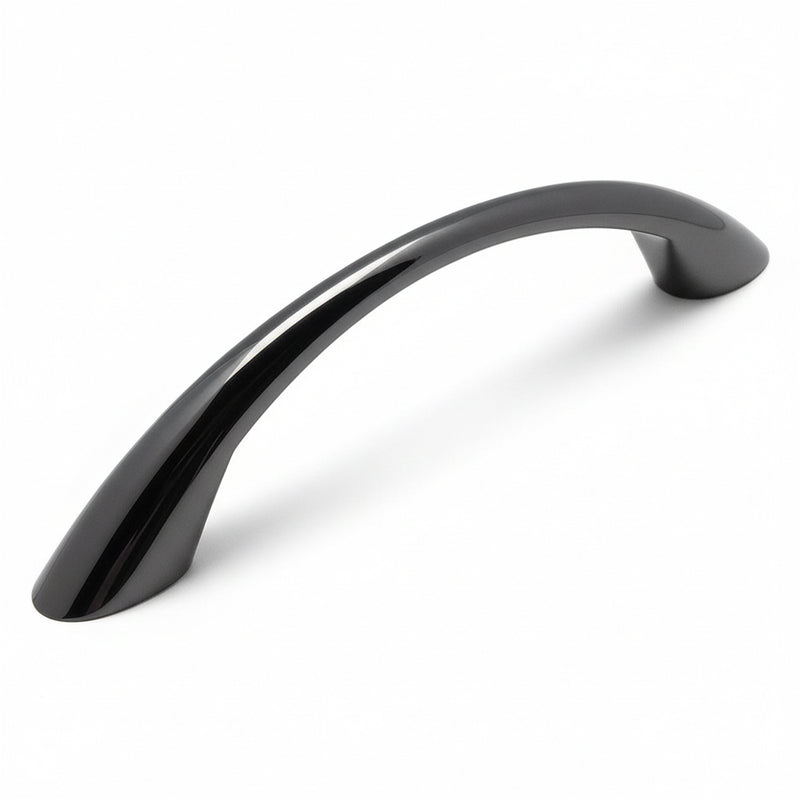 Black nickel elongated slim drawer pull with three and three quarters inch hole spacing