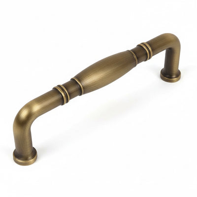 Brushed antique brass cabinet pull with rings engraving and thick at the centre of handle